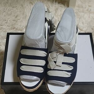 NineWest West Blue and Cream Espadrilles
